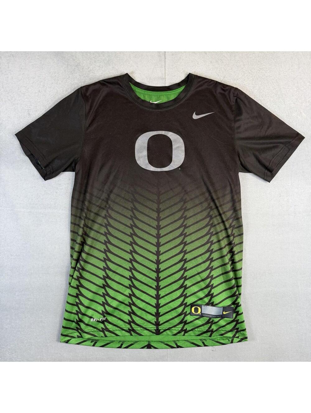 Nike Oregon Ducks T Shirt Mens Small Black Green Dri Fit Athletic Cut Logo
